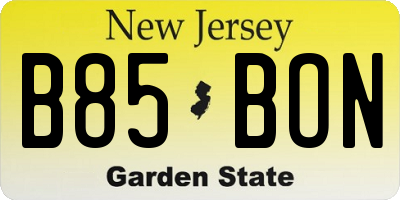 NJ license plate B85BON