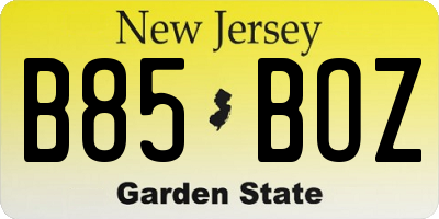 NJ license plate B85BOZ
