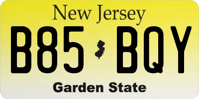 NJ license plate B85BQY