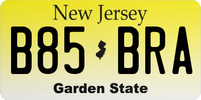 NJ license plate B85BRA