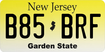 NJ license plate B85BRF