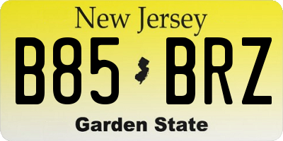 NJ license plate B85BRZ