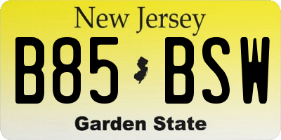 NJ license plate B85BSW