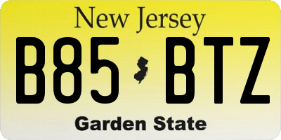 NJ license plate B85BTZ