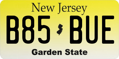 NJ license plate B85BUE