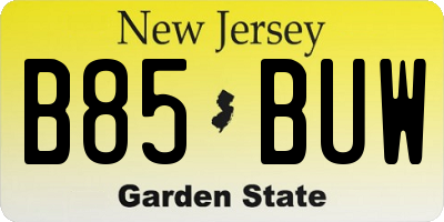 NJ license plate B85BUW