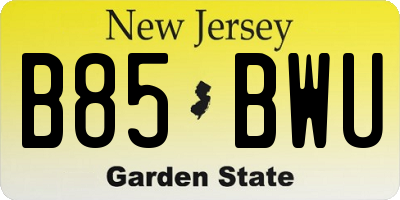 NJ license plate B85BWU