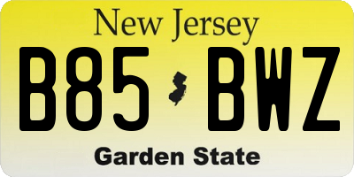 NJ license plate B85BWZ
