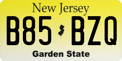 NJ license plate B85BZQ