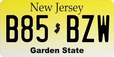 NJ license plate B85BZW