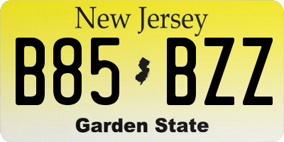 NJ license plate B85BZZ