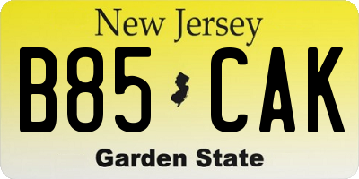 NJ license plate B85CAK