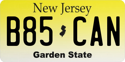 NJ license plate B85CAN