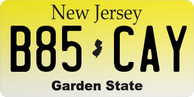 NJ license plate B85CAY