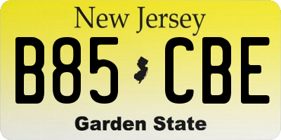 NJ license plate B85CBE