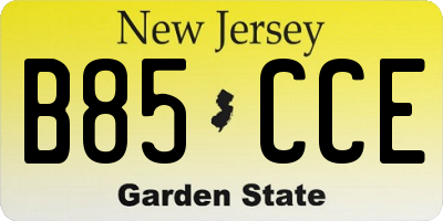 NJ license plate B85CCE