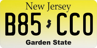 NJ license plate B85CCO