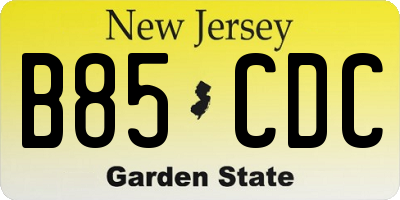 NJ license plate B85CDC