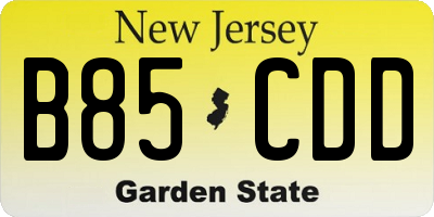 NJ license plate B85CDD