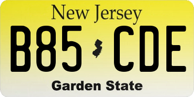 NJ license plate B85CDE