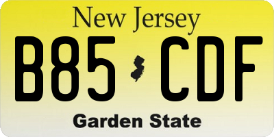 NJ license plate B85CDF