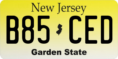 NJ license plate B85CED