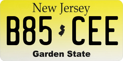 NJ license plate B85CEE