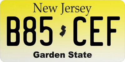 NJ license plate B85CEF