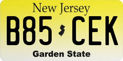 NJ license plate B85CEK