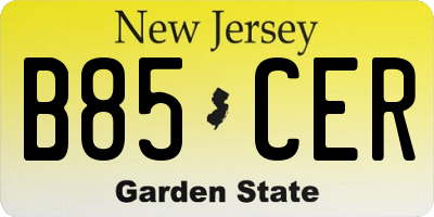 NJ license plate B85CER