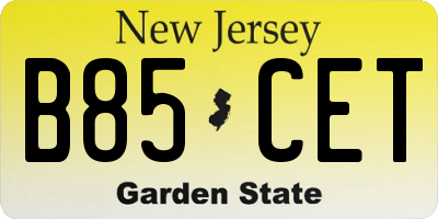 NJ license plate B85CET