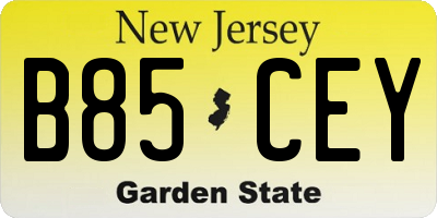 NJ license plate B85CEY