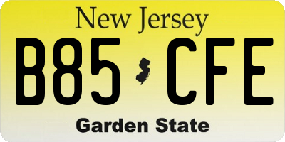 NJ license plate B85CFE