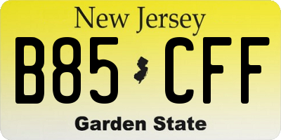 NJ license plate B85CFF