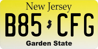 NJ license plate B85CFG