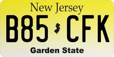NJ license plate B85CFK