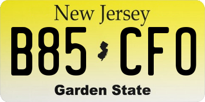 NJ license plate B85CFO