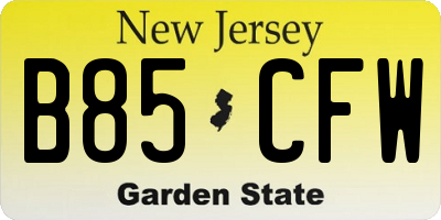 NJ license plate B85CFW