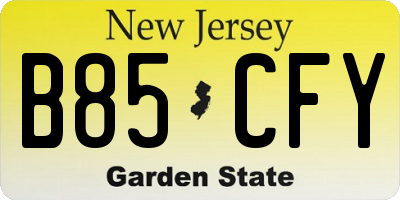 NJ license plate B85CFY