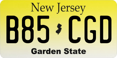 NJ license plate B85CGD