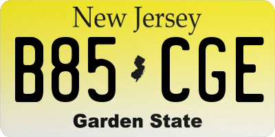 NJ license plate B85CGE