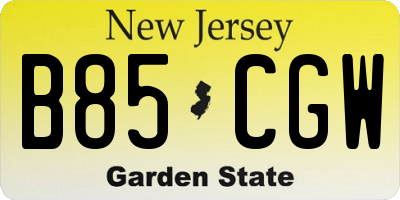 NJ license plate B85CGW
