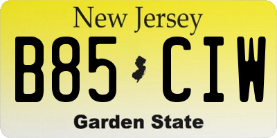 NJ license plate B85CIW