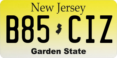 NJ license plate B85CIZ