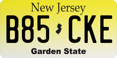 NJ license plate B85CKE