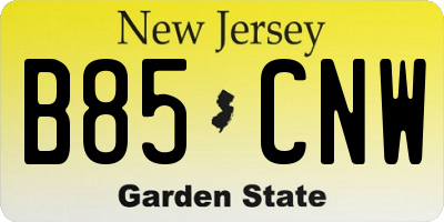 NJ license plate B85CNW