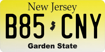 NJ license plate B85CNY