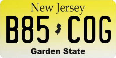 NJ license plate B85COG