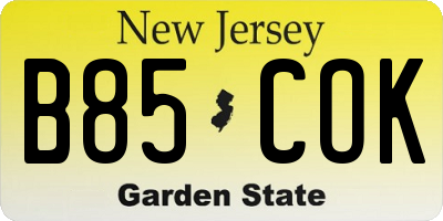 NJ license plate B85COK