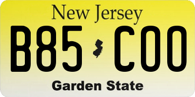 NJ license plate B85COO
